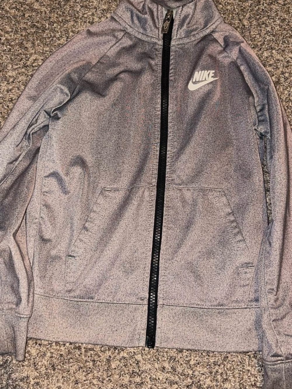 Nike Heather Gray Full-Zip Hoodie with Black Zipper